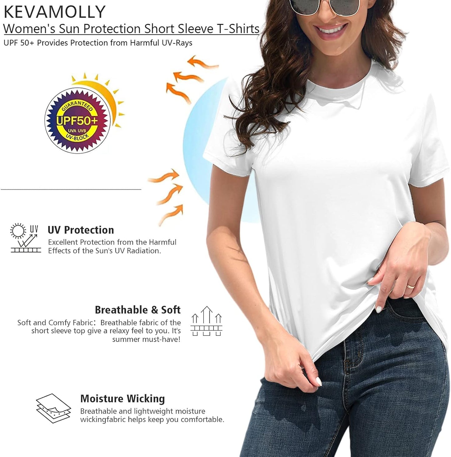 Basic T Shirts for Women UPF 50+ Short Sleeve Casual Summer Tops Trendy Solid Loose Fit Tshirt