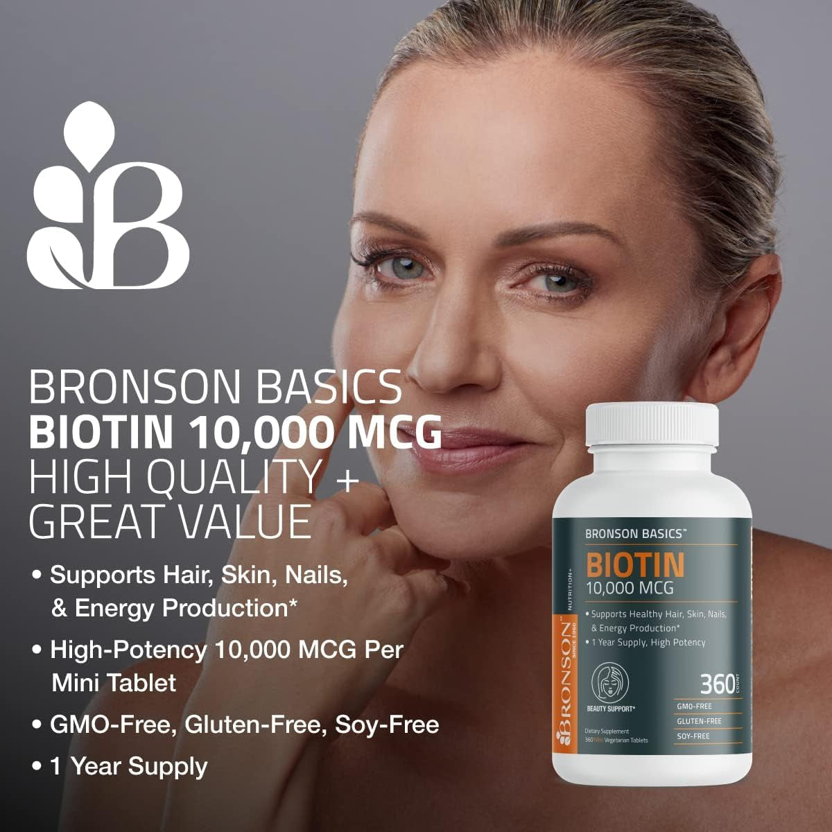 Biotin 10,000Mcg, Supports Healthy Hair, Skin and Nails, Vegetarian, Non-Gmo, 150 Tablets