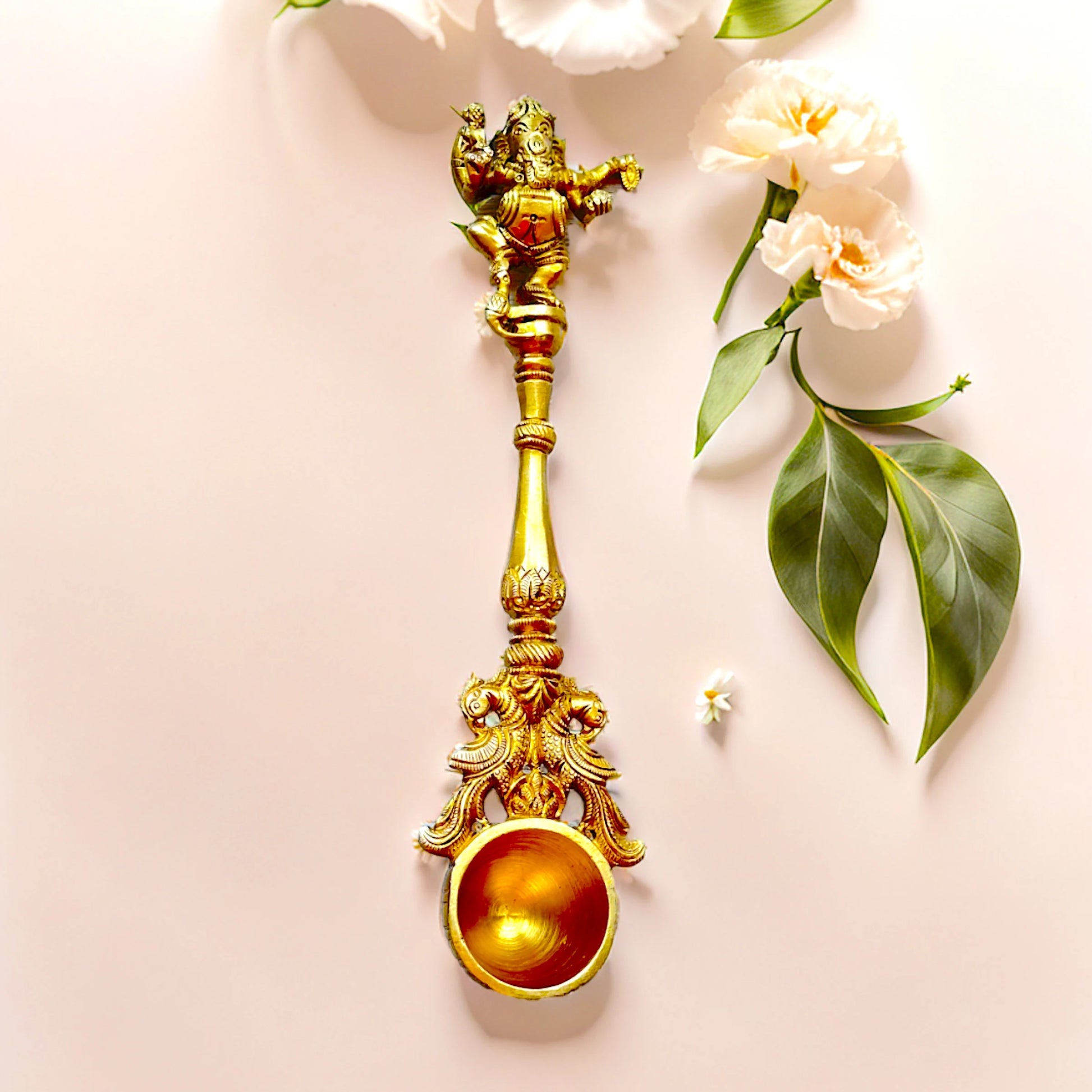 Brass Pooja Spoon, Hawan Spoon, Yagna Spoon, Ganesha Spoon, Brass Worship Spoon, Indian Religious Item, Ships from US