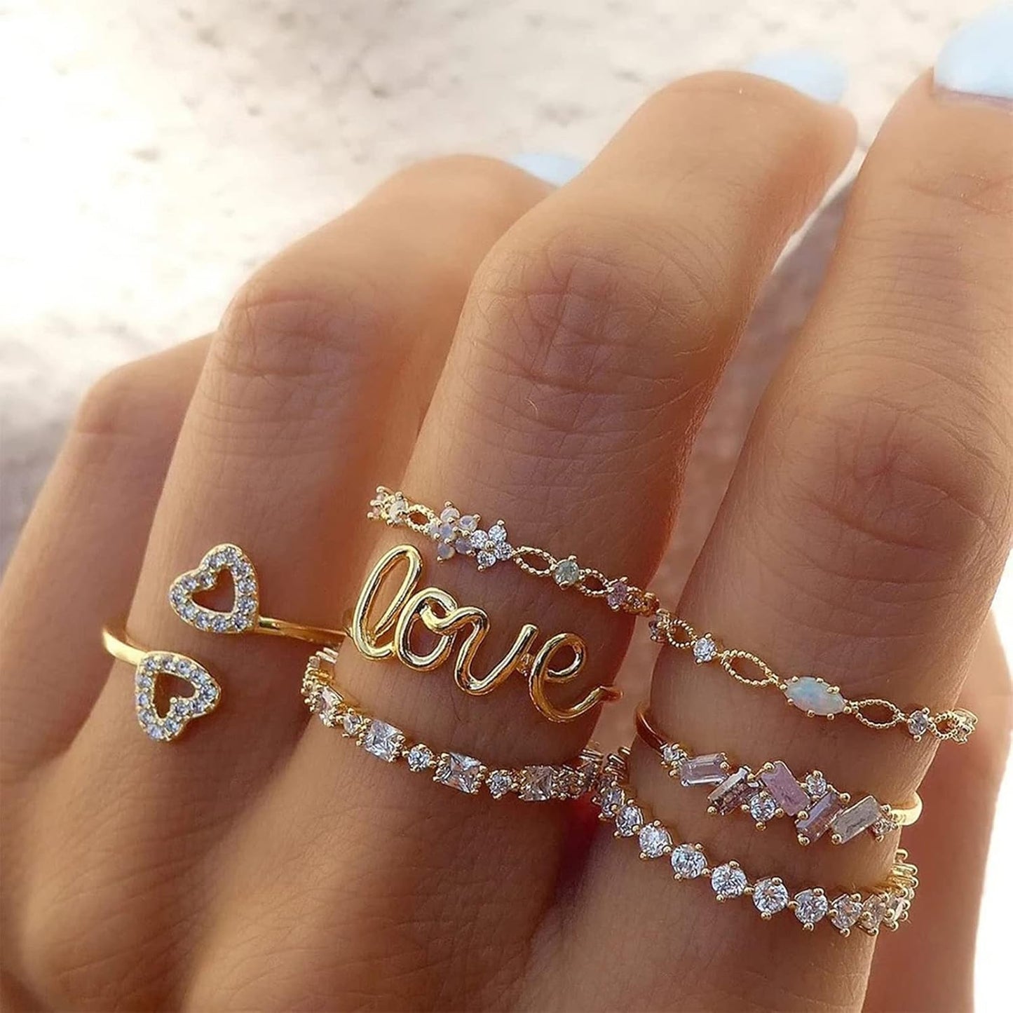 Gold Stackable Rings for Women Gifts Trendy Stuff Simple Star Moon Heart Knuckle Rings Set Boho Rings Cute Stuff Birthday Gifts Gold Rings Pack Jewelry Gift