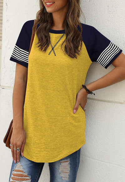 Women Summer Casual Shirts: Short Sleeve Striped Tunic Tops - Womens Crew Neck Tee Tshirt Blouses