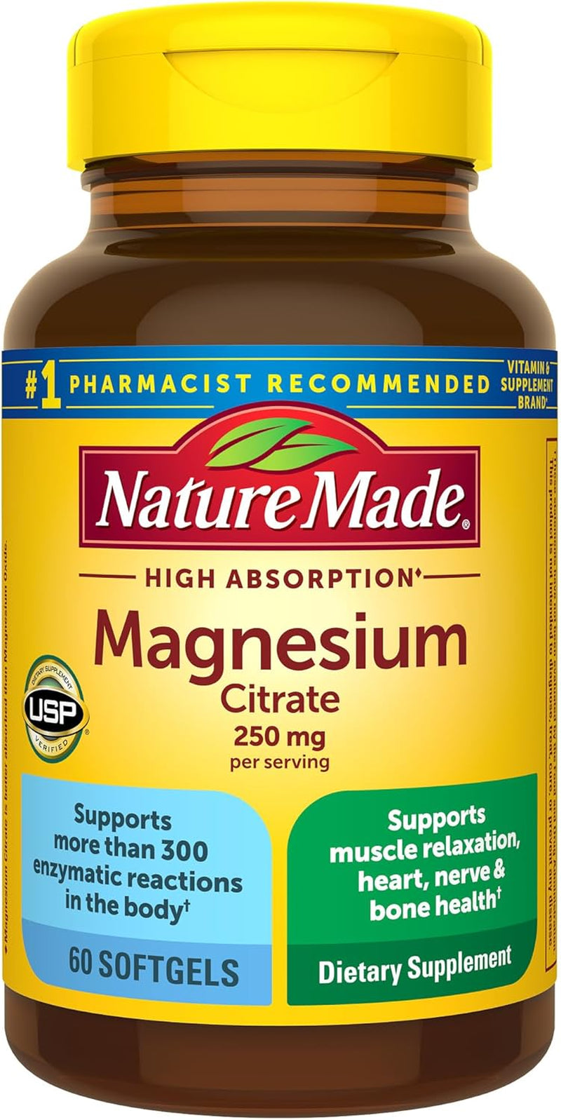 Magnesium Citrate 250 Mg per Serving, Magnesium Supplement for Muscle, Nerve, Bone and Heart Support, 60 Softgels, 30 Day Supply