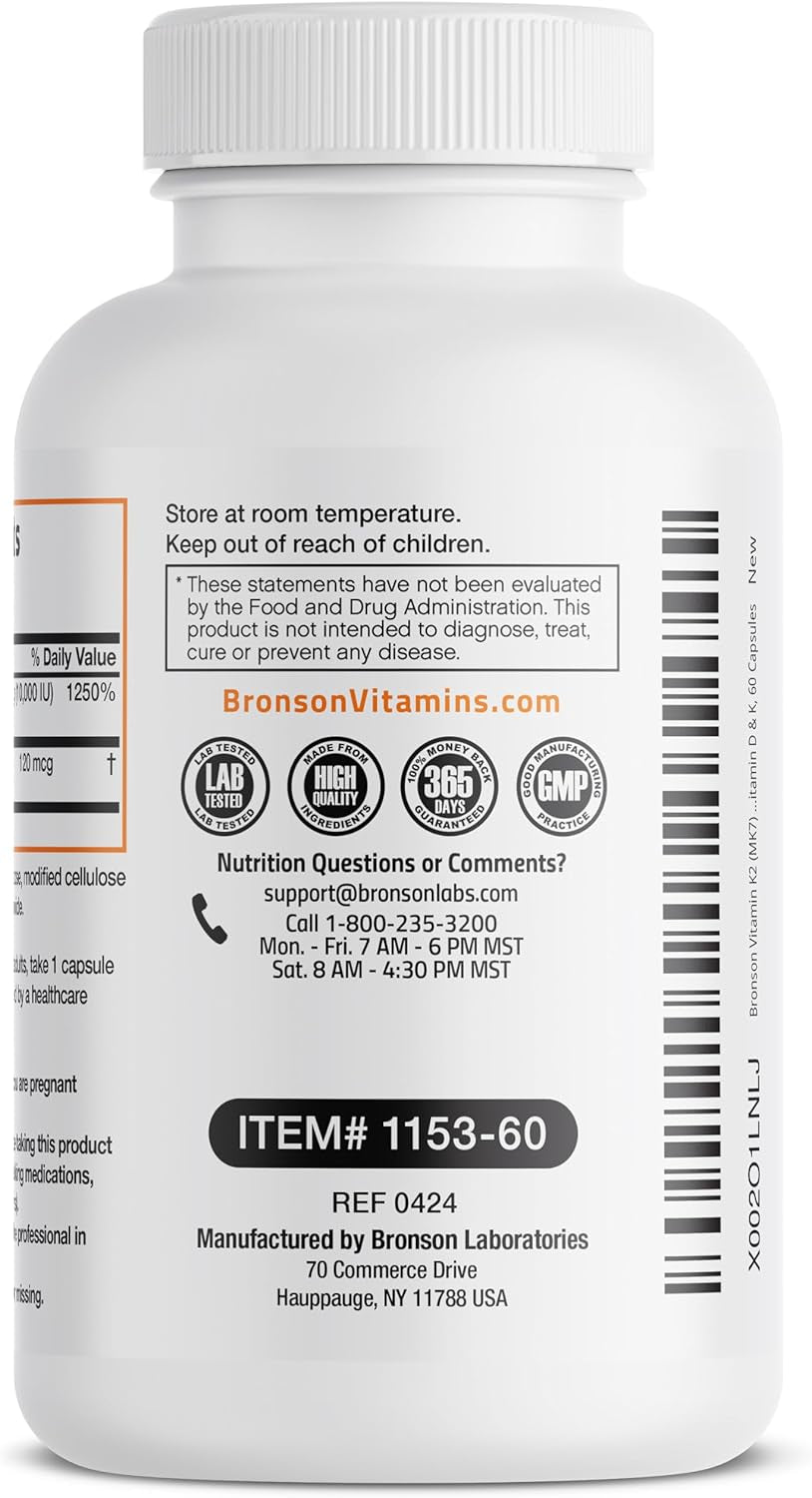 Vitamin K2 (MK7) with D3 Extra Strength Supplement Bone Health Non-Gmo Formula 10,000 IU & 120 Mcg MK-7 Easy to Swallow D K, 60 Capsules