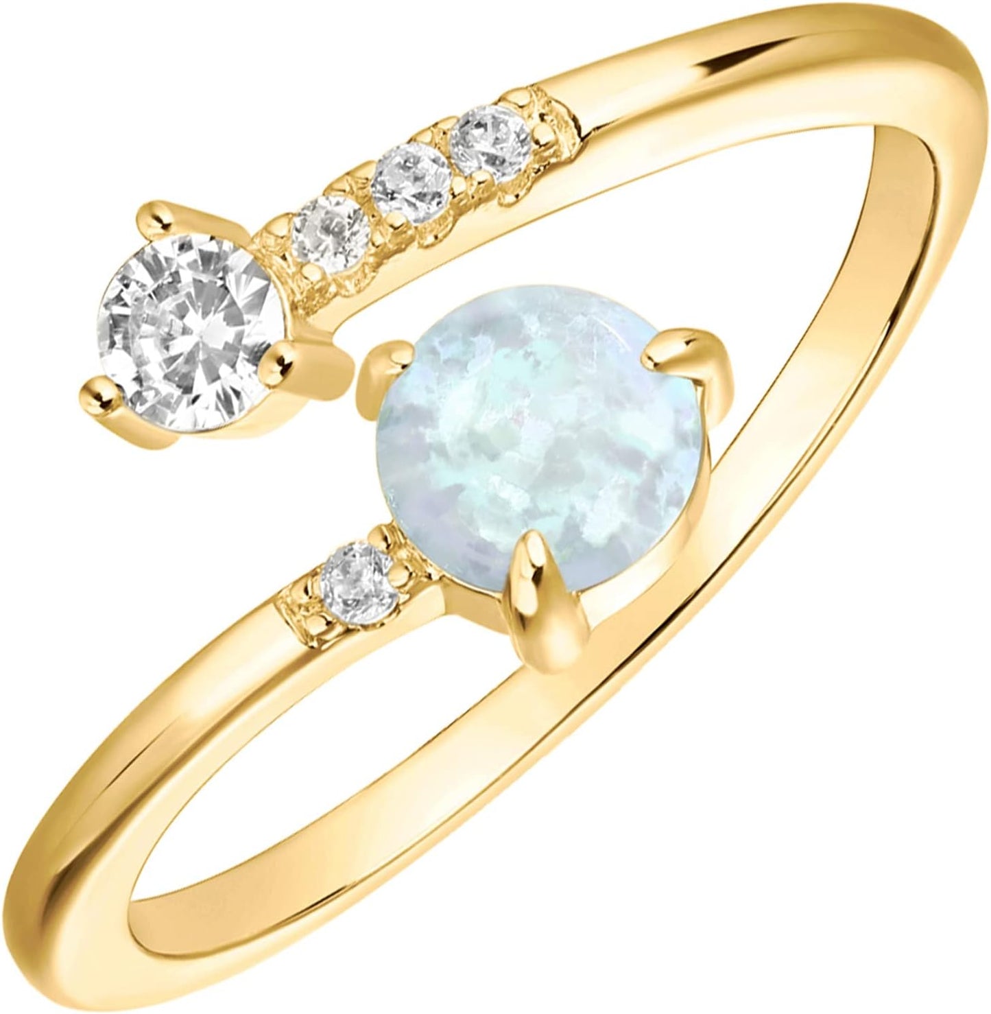 14K Gold Plated Adjustable Created Opal Rings - Stacking Rings for Women