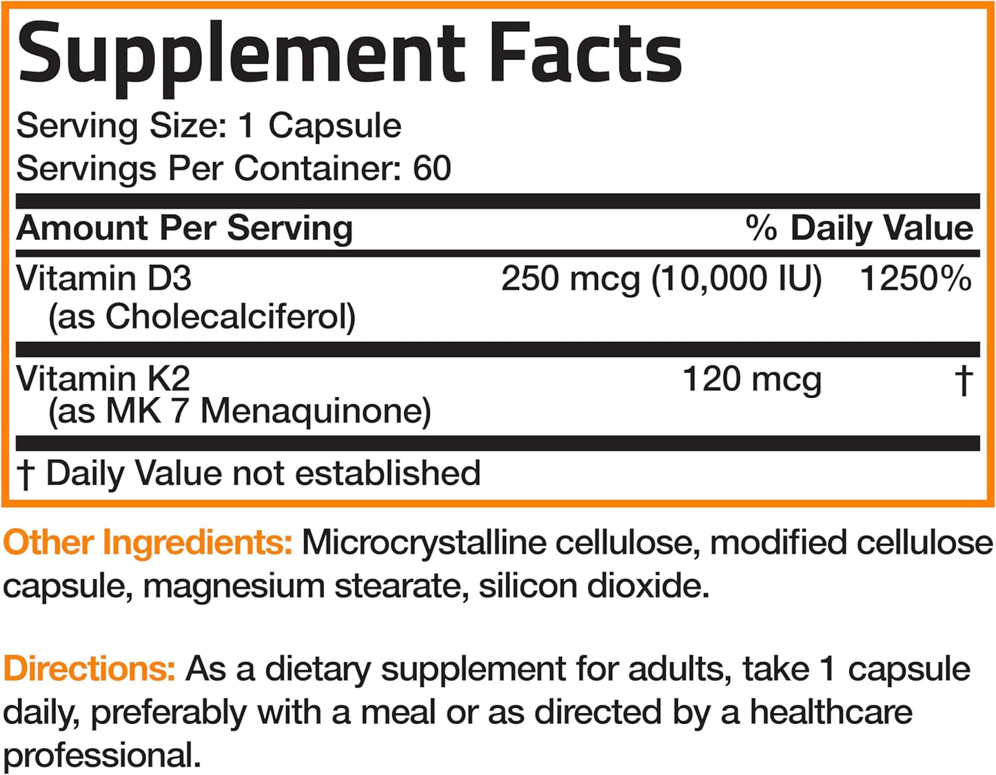 Vitamin K2 (MK7) with D3 Extra Strength Supplement Bone Health Non-Gmo Formula 10,000 IU & 120 Mcg MK-7 Easy to Swallow D K, 60 Capsules