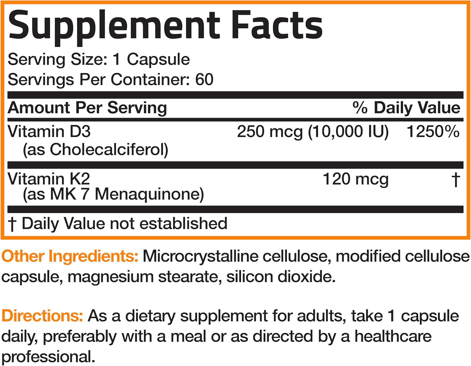 Vitamin K2 (MK7) with D3 Extra Strength Supplement Bone Health Non-Gmo Formula 10,000 IU & 120 Mcg MK-7 Easy to Swallow D K, 60 Capsules