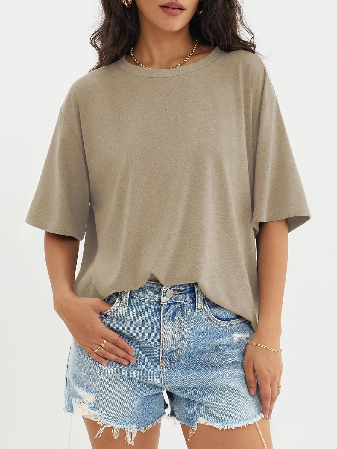 Womens Oversized T Shirts Loose Fit Crewneck Short Sleeve Tops Summer Casual Blouse Y2K 2025 Basic Tee