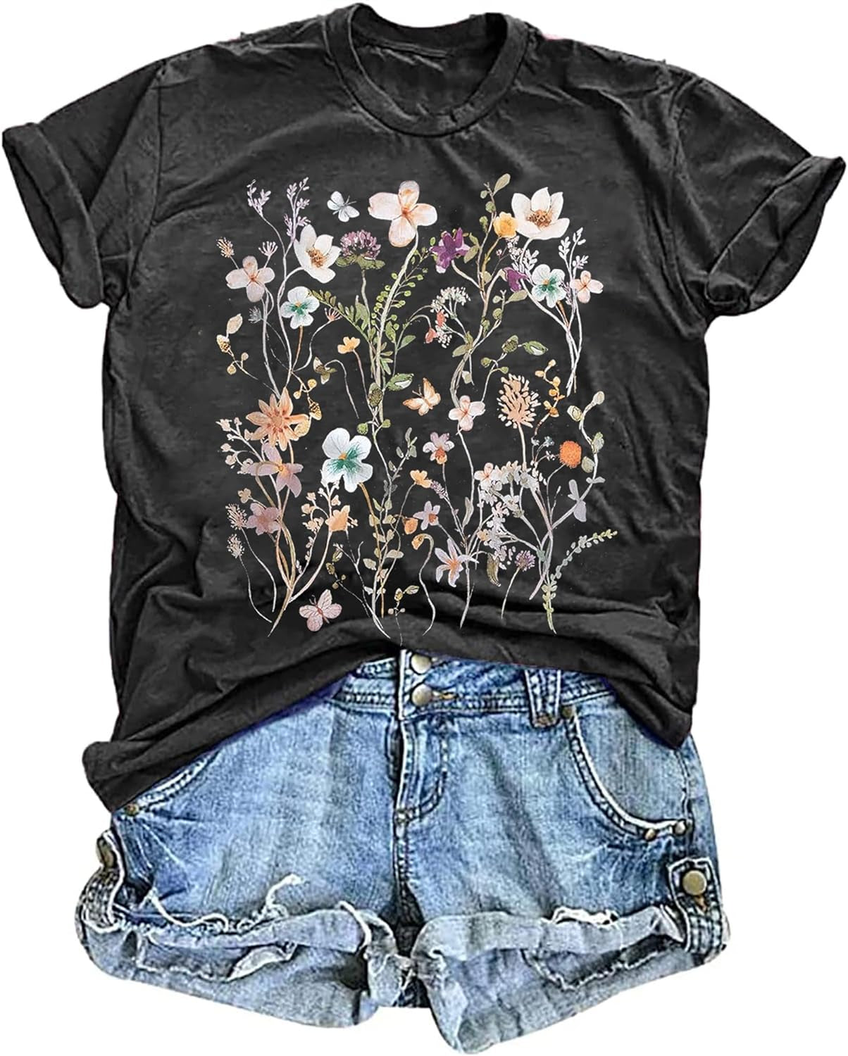 Women'S Vintage Floral T Shirt Boho Wildflower Graphic Loose Tees Short Sleeve Casual Tops