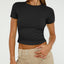 Womens Basic T Shirts Summer 2025 Scoop Neck Short Sleeve Crop Tops Slim Fit Tees Y2K Clothing