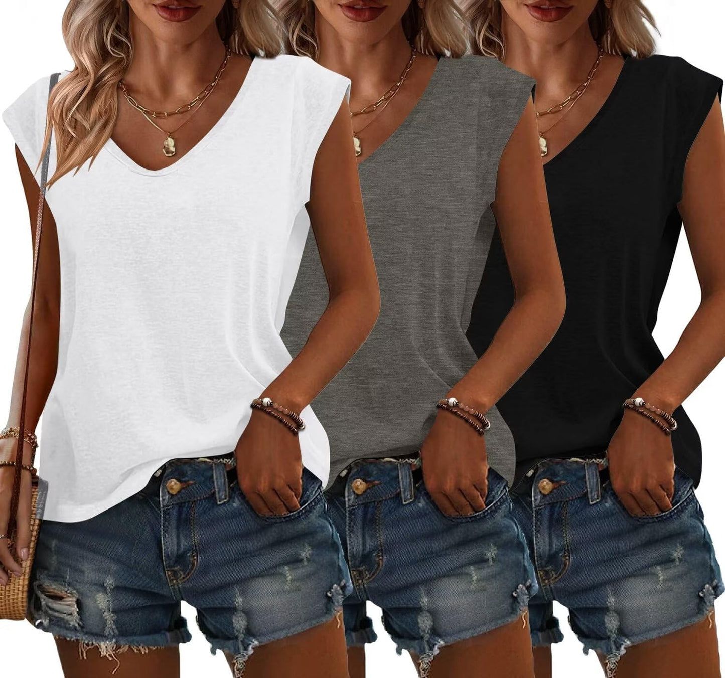 3 Pack Women'S Cap Sleeve Tank Tops U Neck Spring Summer Tops Casual Tee Shirts 2025 Beach Vacation Fashion Clothes