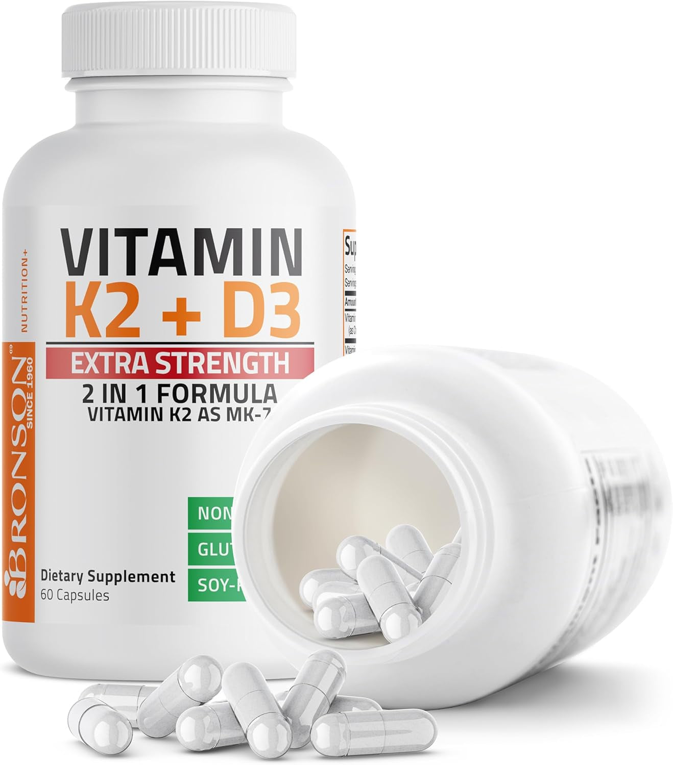 Vitamin K2 (MK7) with D3 Extra Strength Supplement Bone Health Non-Gmo Formula 10,000 IU & 120 Mcg MK-7 Easy to Swallow D K, 60 Capsules