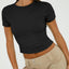 Womens Basic T Shirts Summer 2025 Scoop Neck Short Sleeve Crop Tops Slim Fit Tees Y2K Clothing