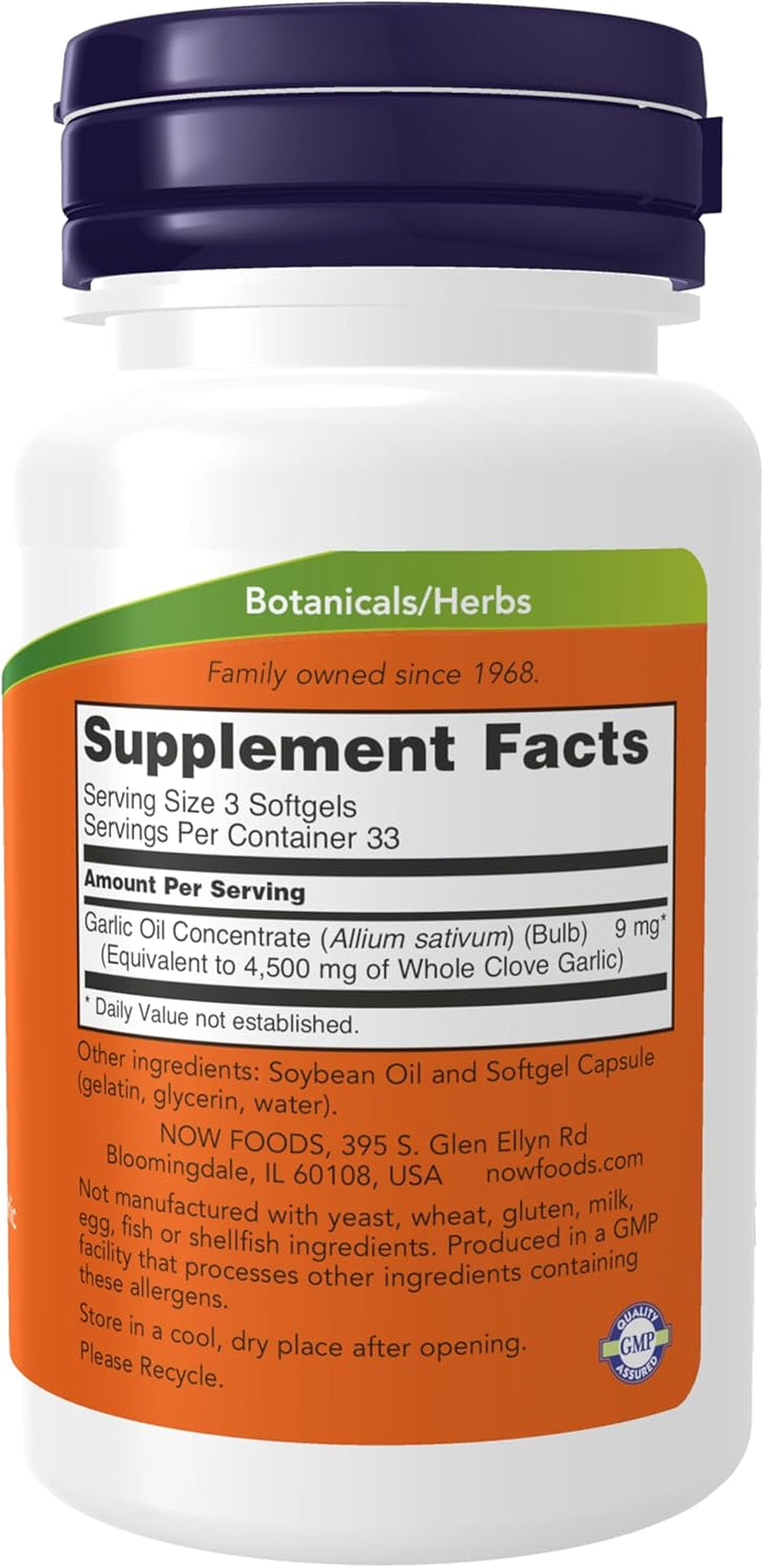 Supplements, Garlic Oil 1500 Mg, Serving Size Equivalent to Whole Clove Garlic, 100 Softgels