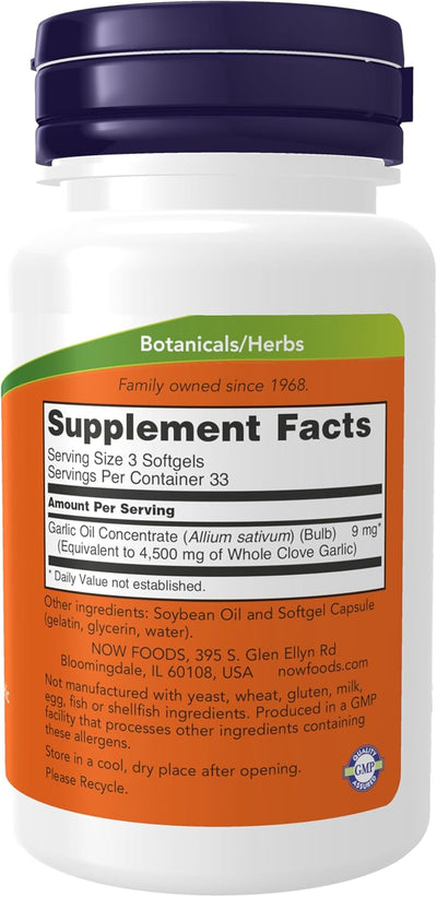 Supplements, Garlic Oil 1500 Mg, Serving Size Equivalent to Whole Clove Garlic, 100 Softgels