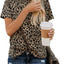 Womens Leopard Print Tops Short Sleeve round Neck Casual T Shirts Tees