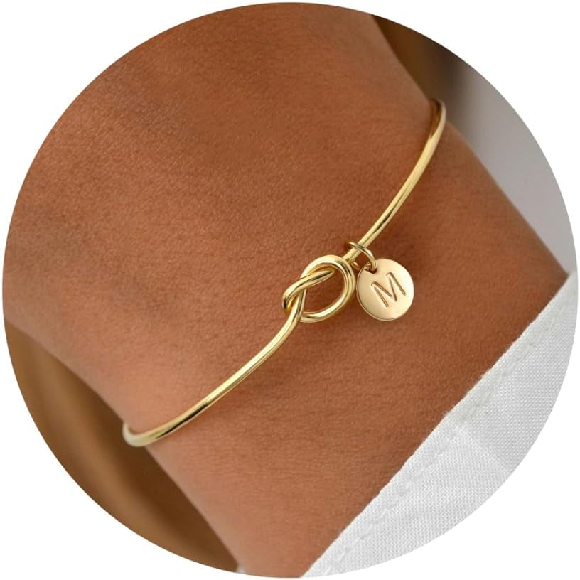 Gold Initial Bracelets for Women - Dainty Gold Knot Letter A-Z Initial Bracelet for Women, Personalized Cuff Bangle Bracelet for Women, Gold Jewelry for Women