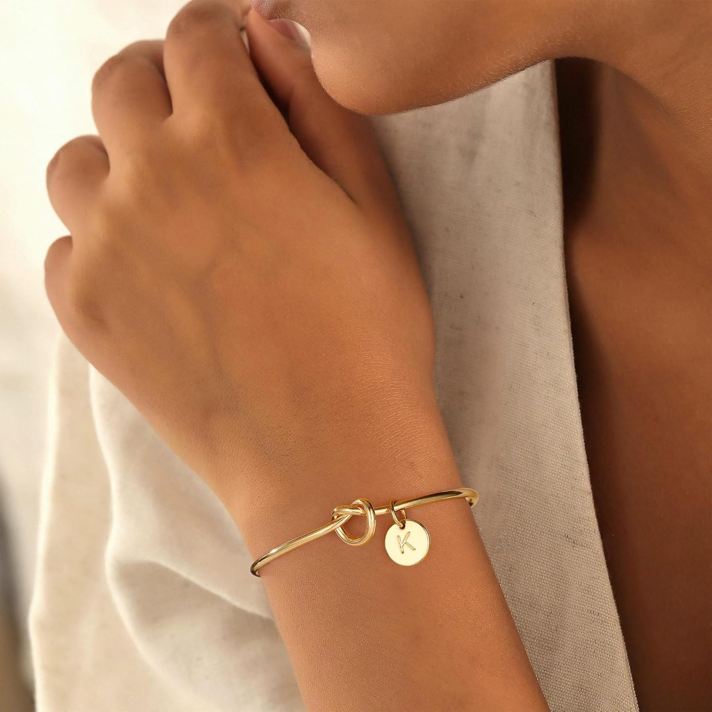 Gold Initial Bracelets for Women - Dainty Gold Knot Letter A-Z Initial Bracelet for Women, Personalized Cuff Bangle Bracelet for Women, Gold Jewelry for Women