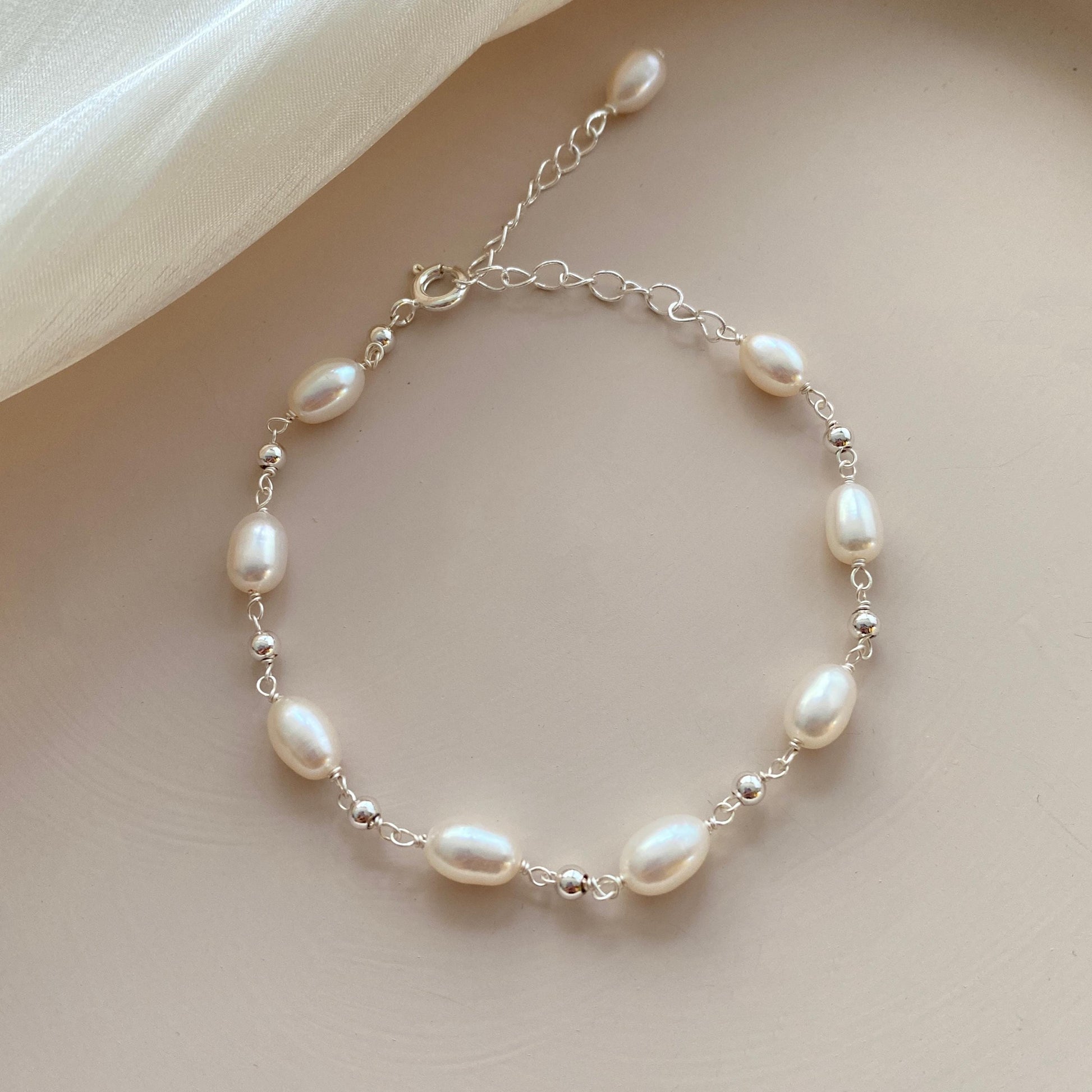 Dainty Freshwater Pearl Bracelet,Real Pearl Beaded Bracelet,Silver Bridal Bracelet,Minimalist Bracelet,Bridesmaid Gift,Wedding Jewelry Set